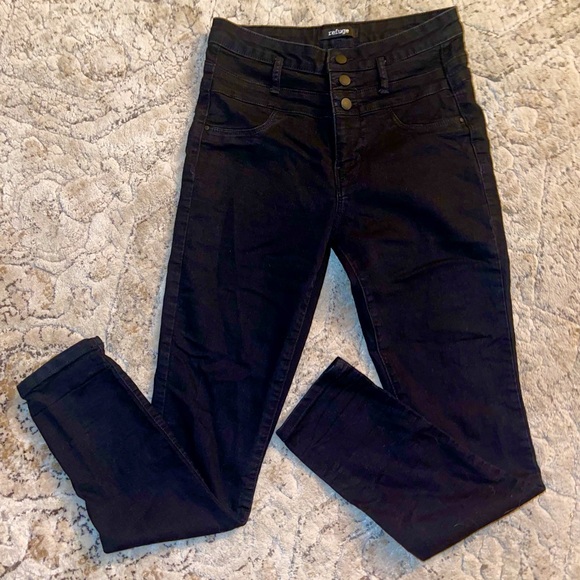 refuge Jeans Refuge Black High Rise Skinny 3 Buttonzipper Jeans
